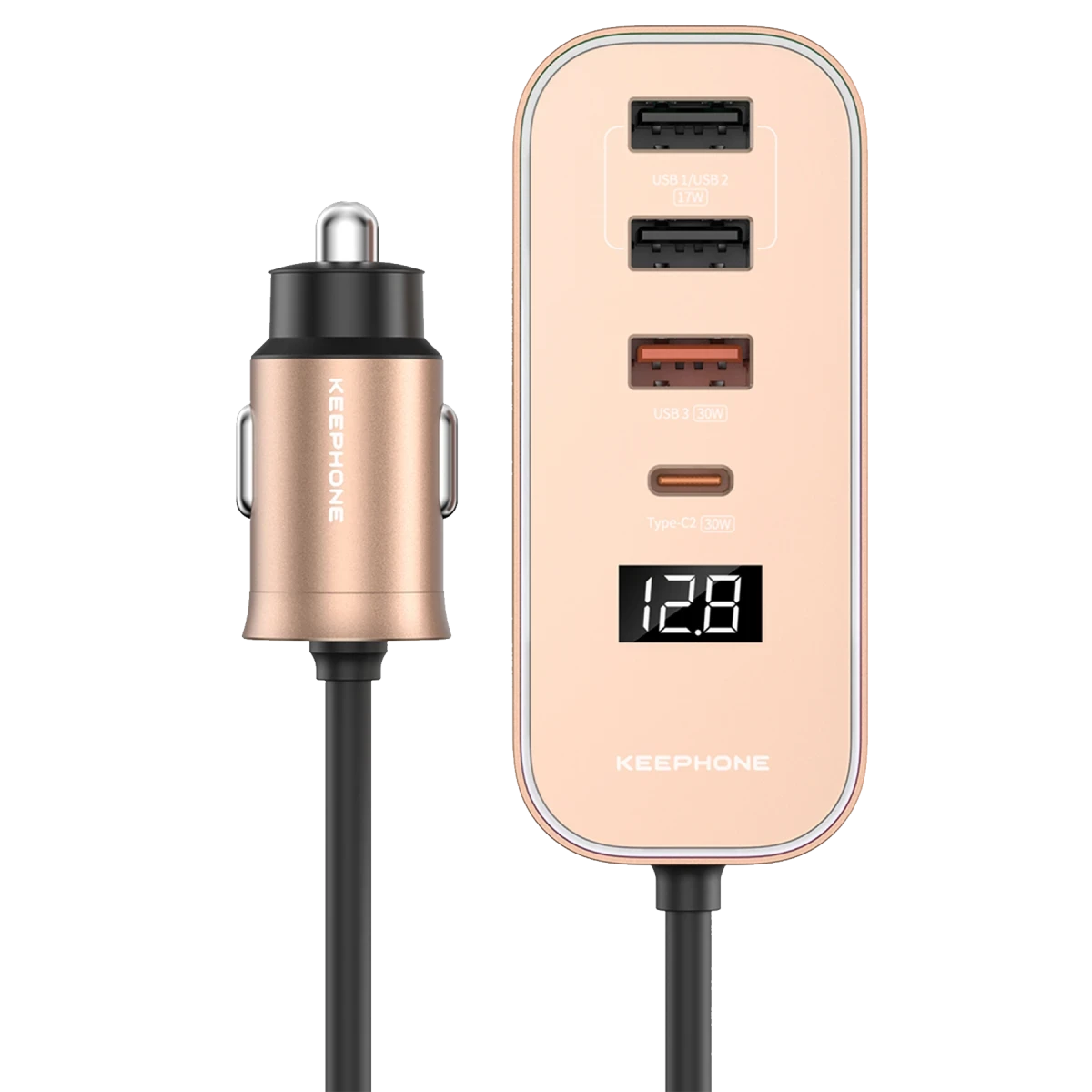 Keephone RevAmp CC14 2 Adet 17W USB 1 Adet 30W USB ve 1 Adet 30W Type-C Çıkışlı PD Hızlı Araç Şarj - Çöl Titanyum